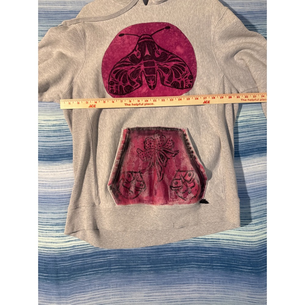 Upcycled Pink Moth Hoodie Grey XL One of One Reworked - Picture 5 of 7